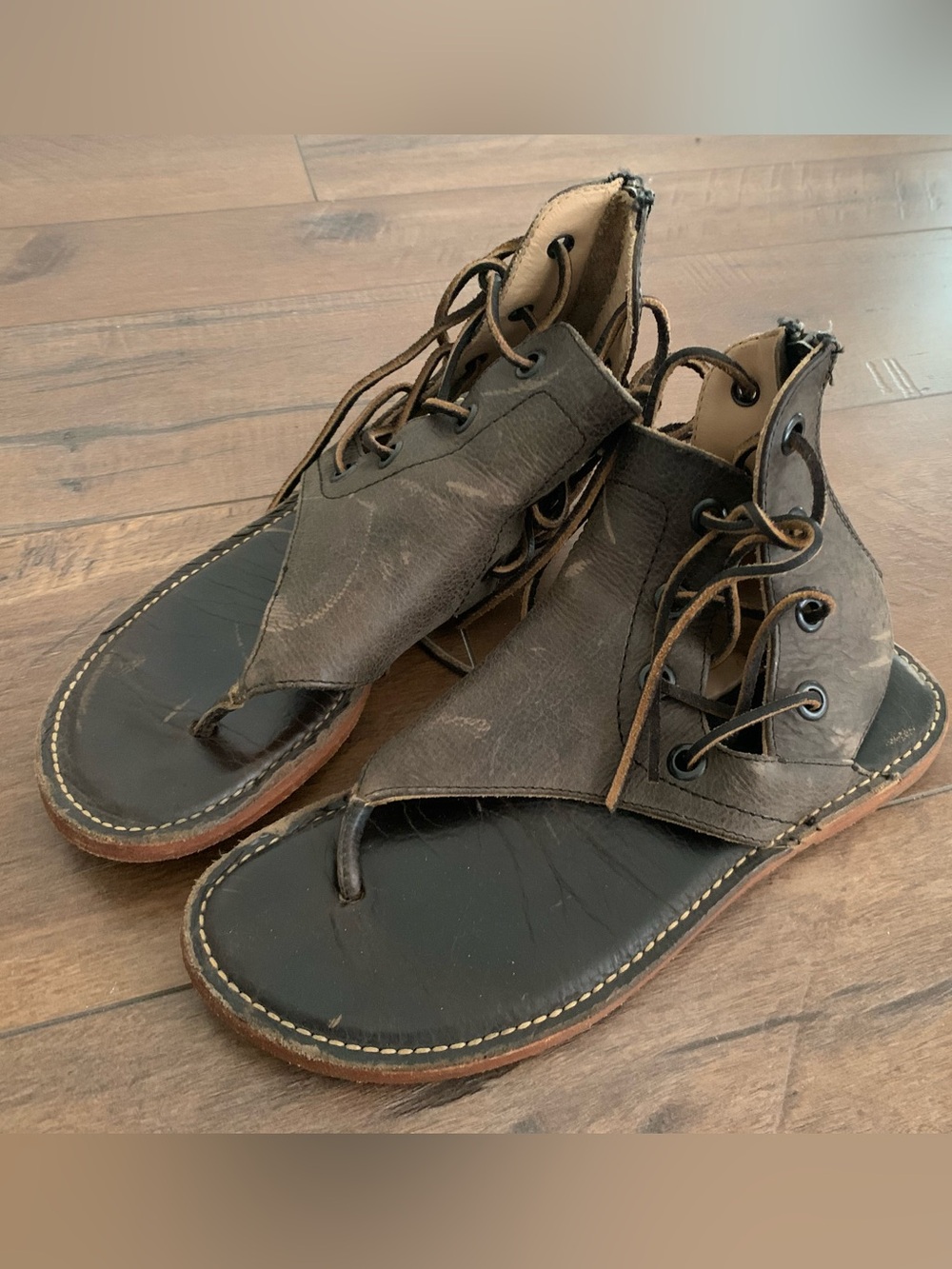 Free People Baske Brown Lace-Up Gladiator Leather Sandals Size 7.5